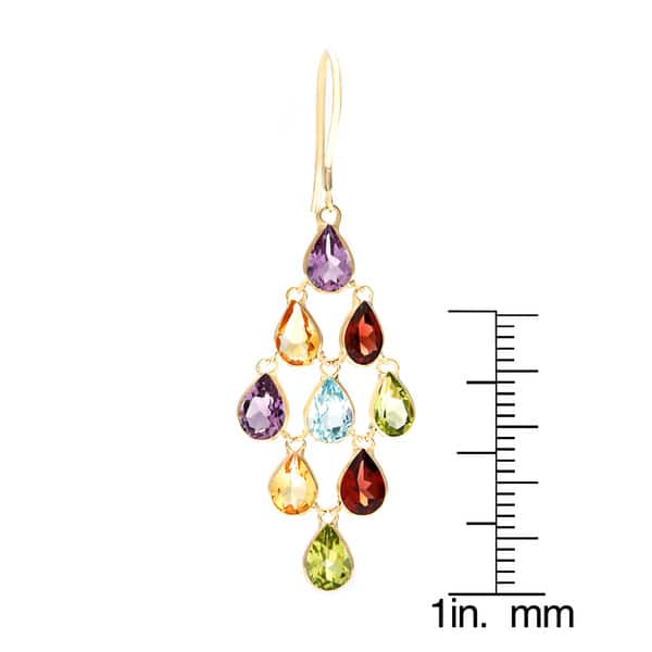 Gemstones Multi-Color Dangle Earrings 14K Yellow Gold Earwire 