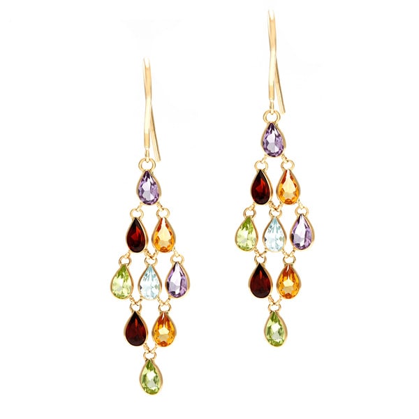 Shop 14k Yellow Gold Multi-gemstone Dangle Earrings - Blue - Free ...