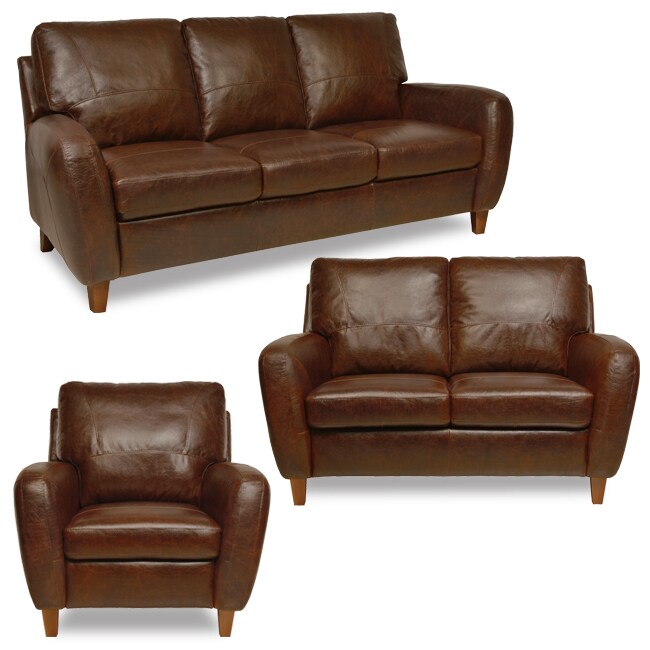 Shop Tan 3-piece Living Room Leather Sofa Set - Free ...