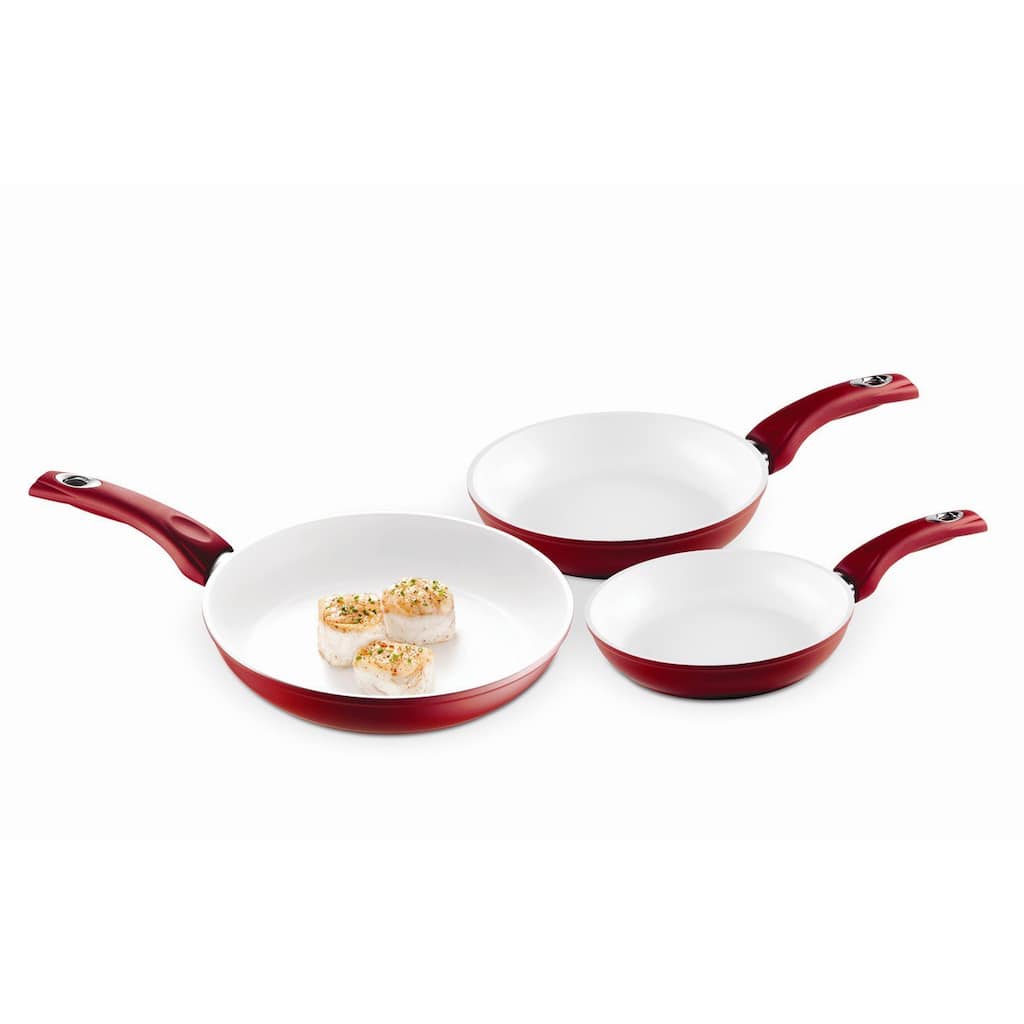 Bialetti Aeternum Ceramic Saute Pan 3-Piece Set - Red