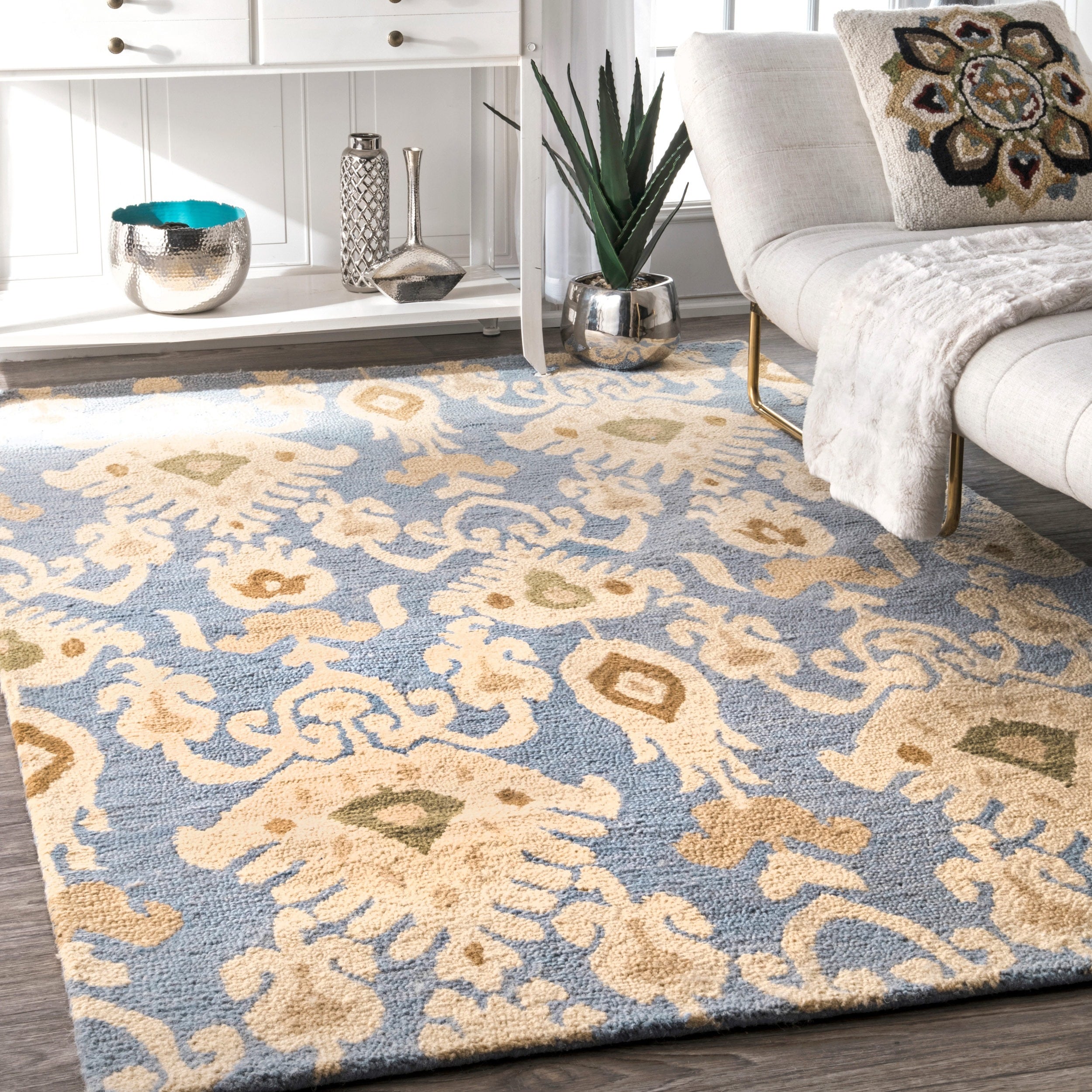 Nuloom Handmade Ikat Blue Wool Rug (6 X 9)