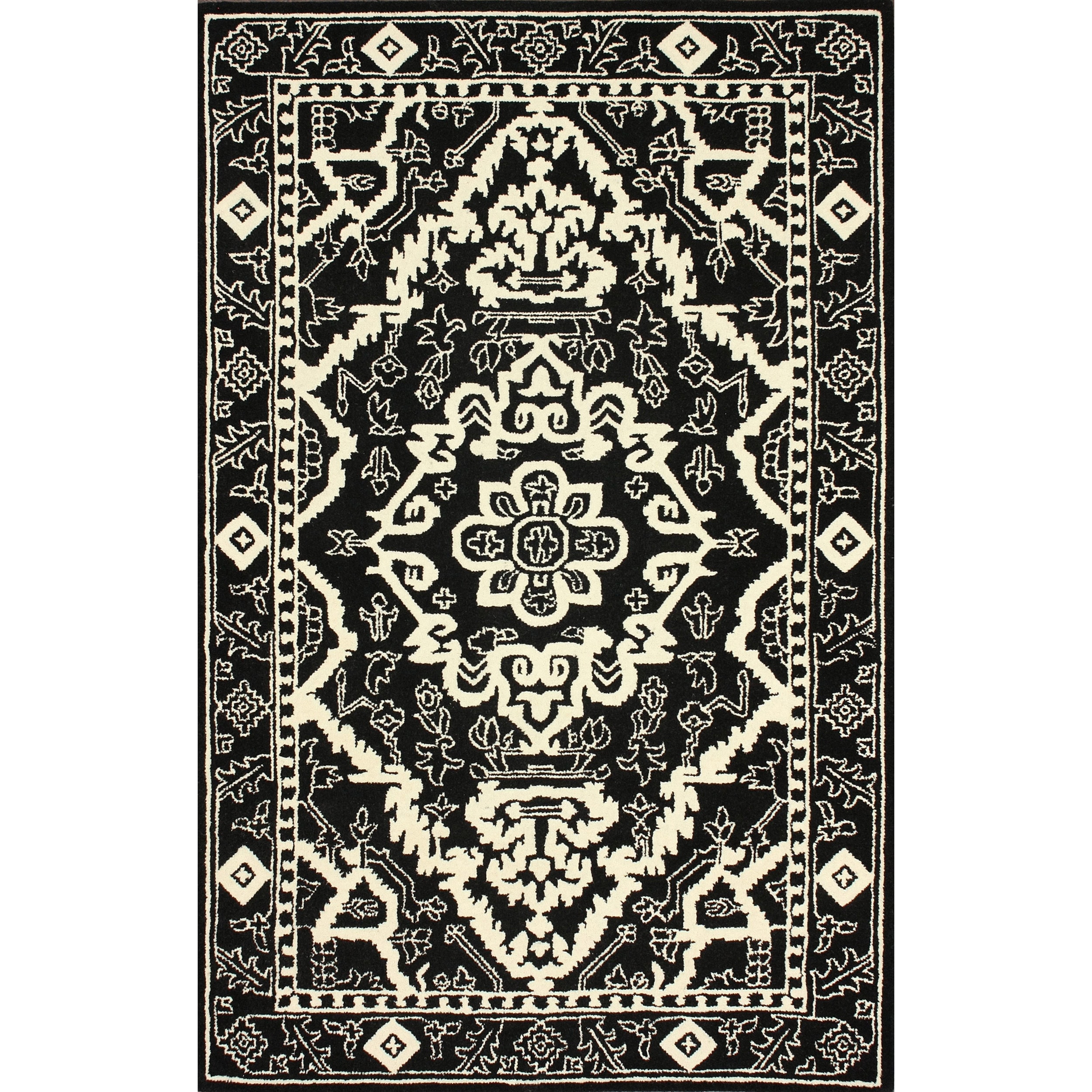 Nuloom Handmade Traditional Black Wool Rug (5 X 8)
