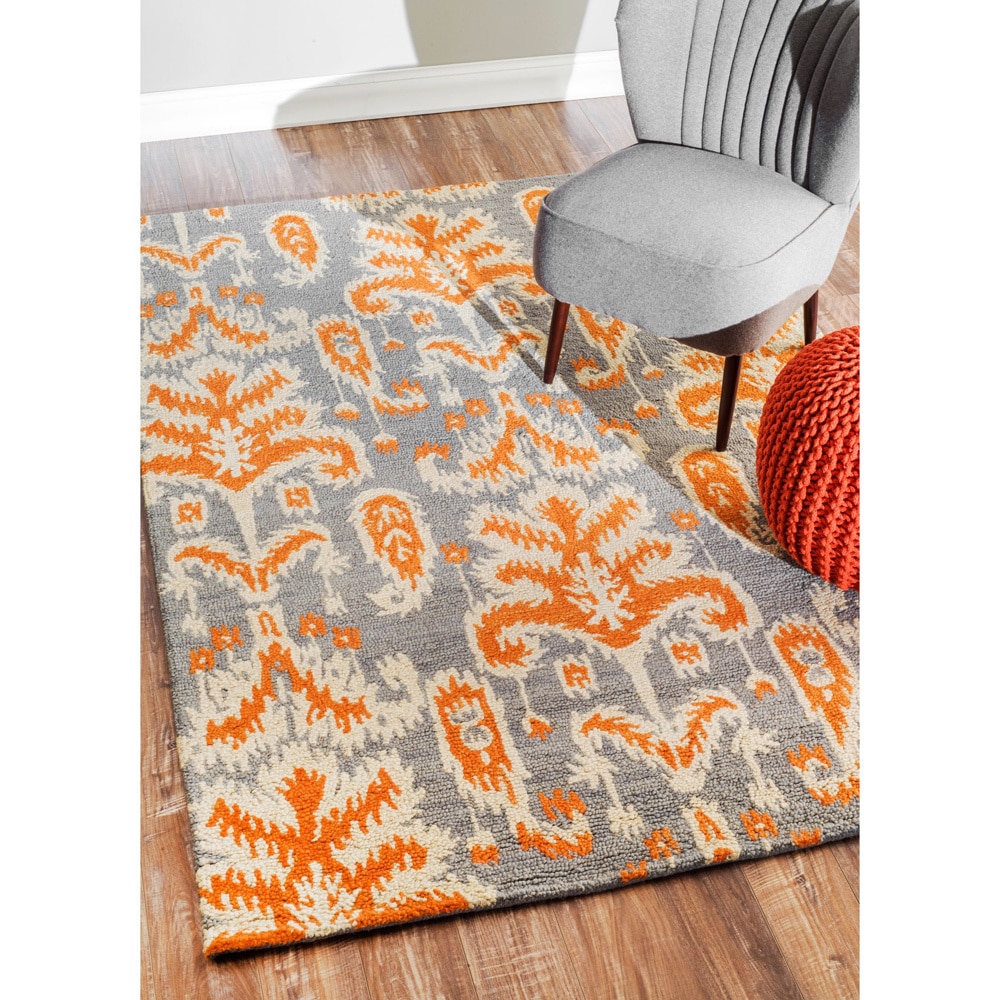 Nuloom Handmade Modern Ikat Grey Wool Rug (86 X 116)