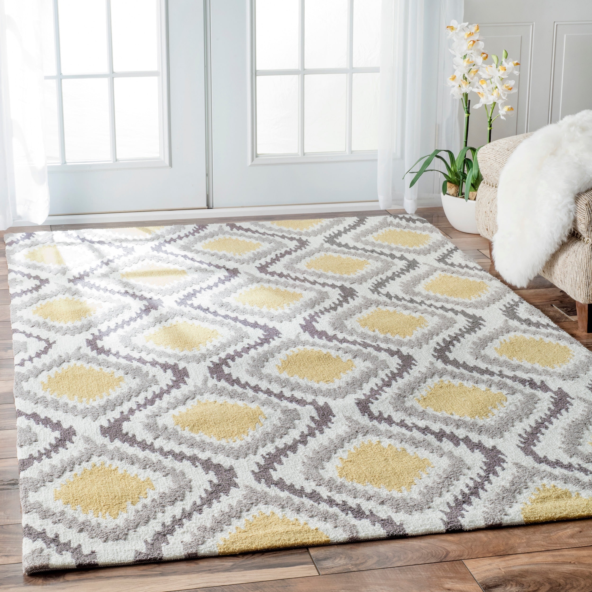 Nuloom Hand hooked Modern Ikat Yellow Wool Rug (5 X 8)