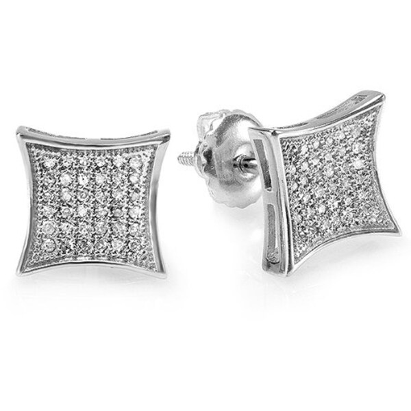 Sterling Silver 1/6ct TDW White Diamond Men's Hip Hop Stud Earrings (I
