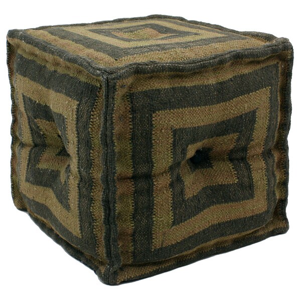 Wool and Jute Pouf Ottoman (India)