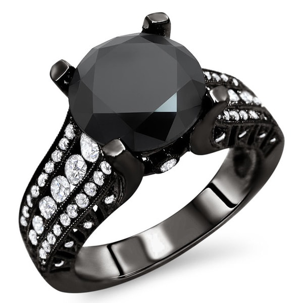 Noori 18k Black Gold 3 7/8ct TDW Certified Black and White Diamond Ring