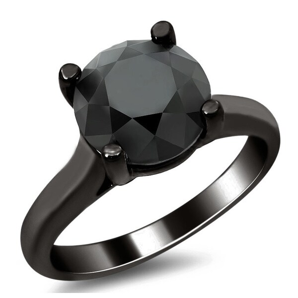 Noori 14k Black Gold 2 1/2ct Certified Black Round Diamond Solitaire ...