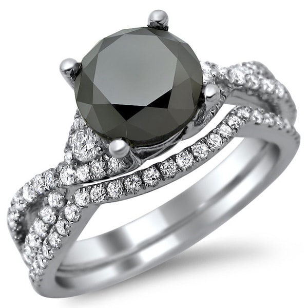 18k White Gold 2 4/5ct Certified Black and White Diamond Bridal Set (E