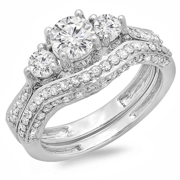 Shop Elora 14k White Gold 1 3/4ct TDW Round Diamond Three-Stone Bridal ...