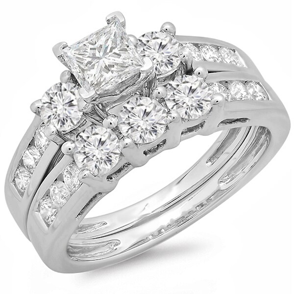 14k White Gold 2ct TDW Diamond Bridal Set (J-K, I1-I2) - Overstock ...