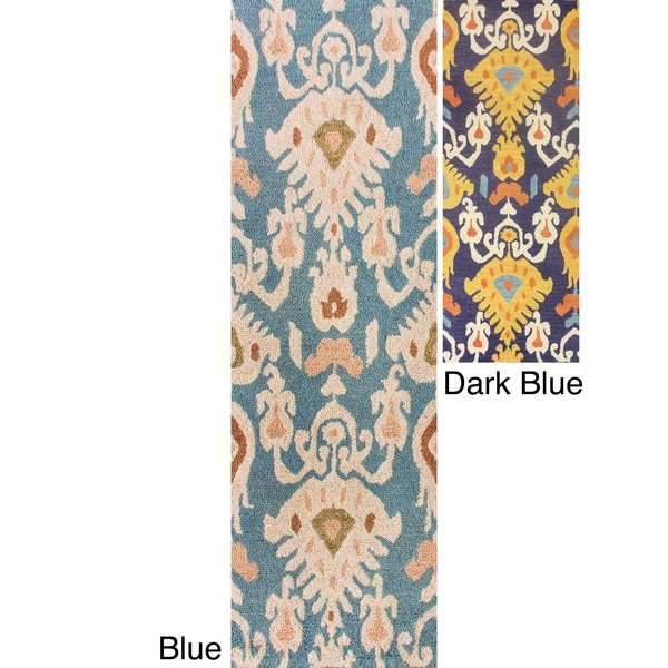 Shop nuLOOM Handmade Ikat Blue Wool Runner Rug 2'6 x 8' On Sale