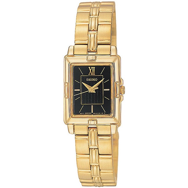 Seiko Women's Black Dial Gold Tone Stainless Steel Watch Seiko Women's Seiko Watches