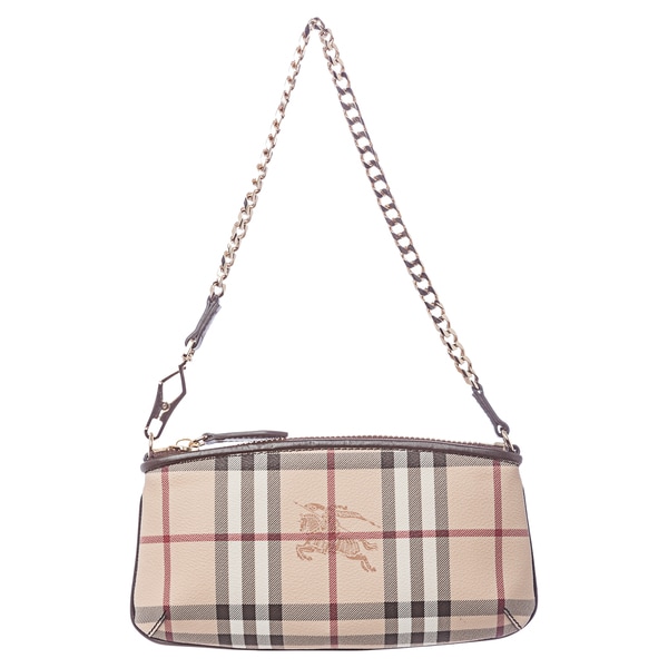 Burberry Clara Beige/ Chocolate Haymarket Wristlet