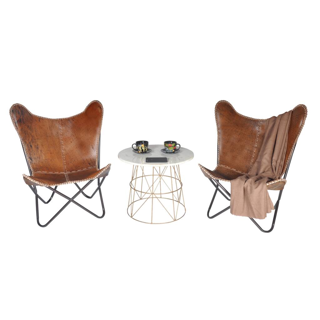 Carbon Loft Larkin Rustic Brown Leather Butterfly Chair
