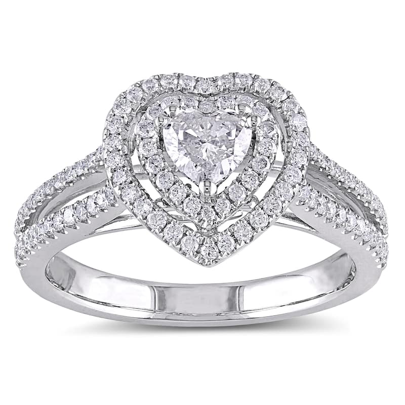 Miadora Signature Collection 14k White Gold 3/4ct TDW IGL-certified Diamond Heart Engagement Ring (G - 6.5