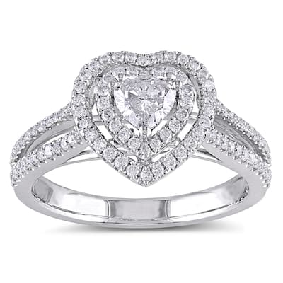 Miadora Signature Collection 14k White Gold 3/4ct TDW IGL-certified Diamond Heart Engagement Ring (G
