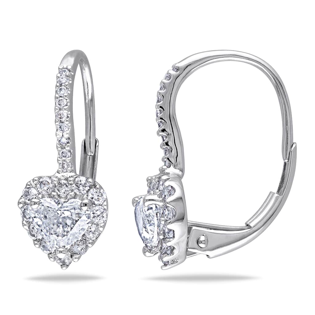 Miadora Signature Collection 14k White Gold 1ct TDW Diamond Heart Earrings