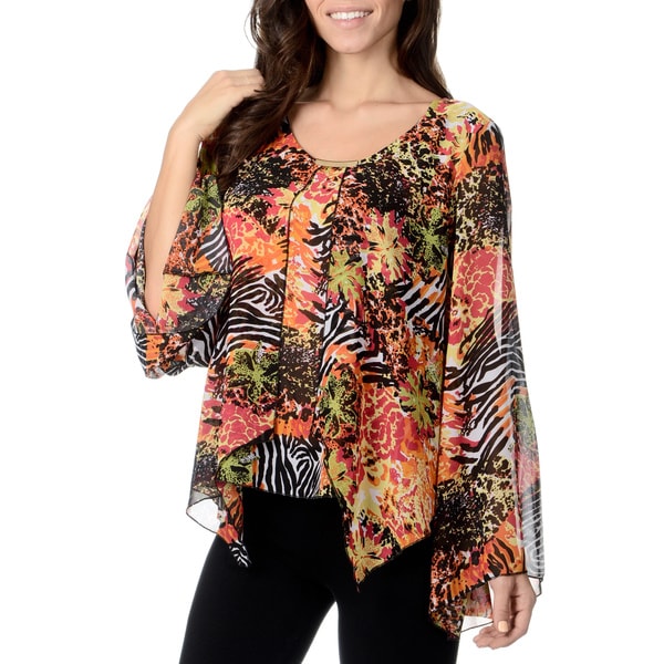 Chelsea & Theodore Women's Jungle Print Sheer Top Chelsea & Theodore Long Sleeve Shirts