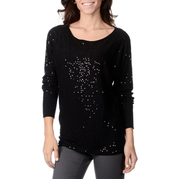 Chelsea & Theodore Womens Black Sequin Knit Top   15890416