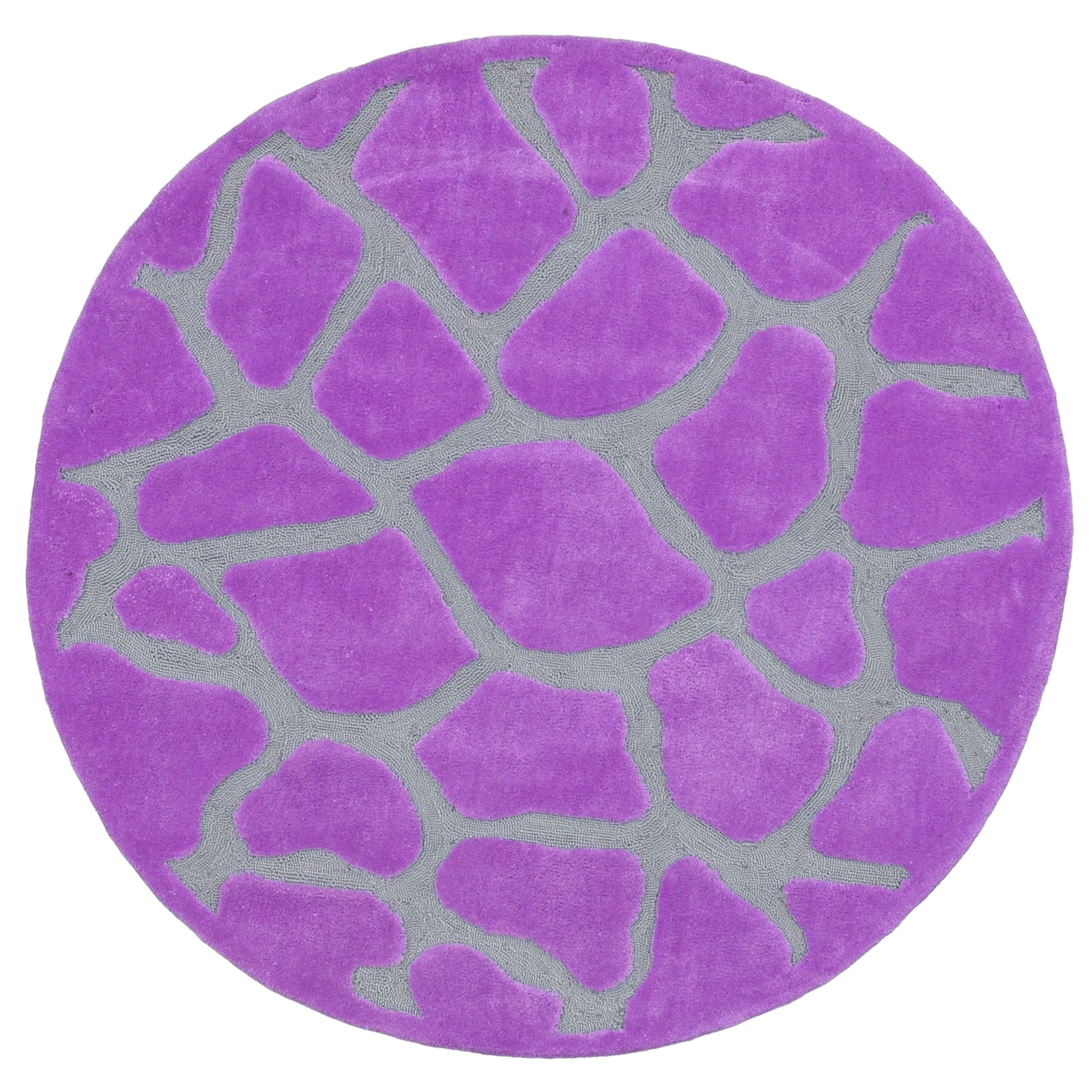 Hand Tufted Purple Animal Print Round Rug (5 X 5)