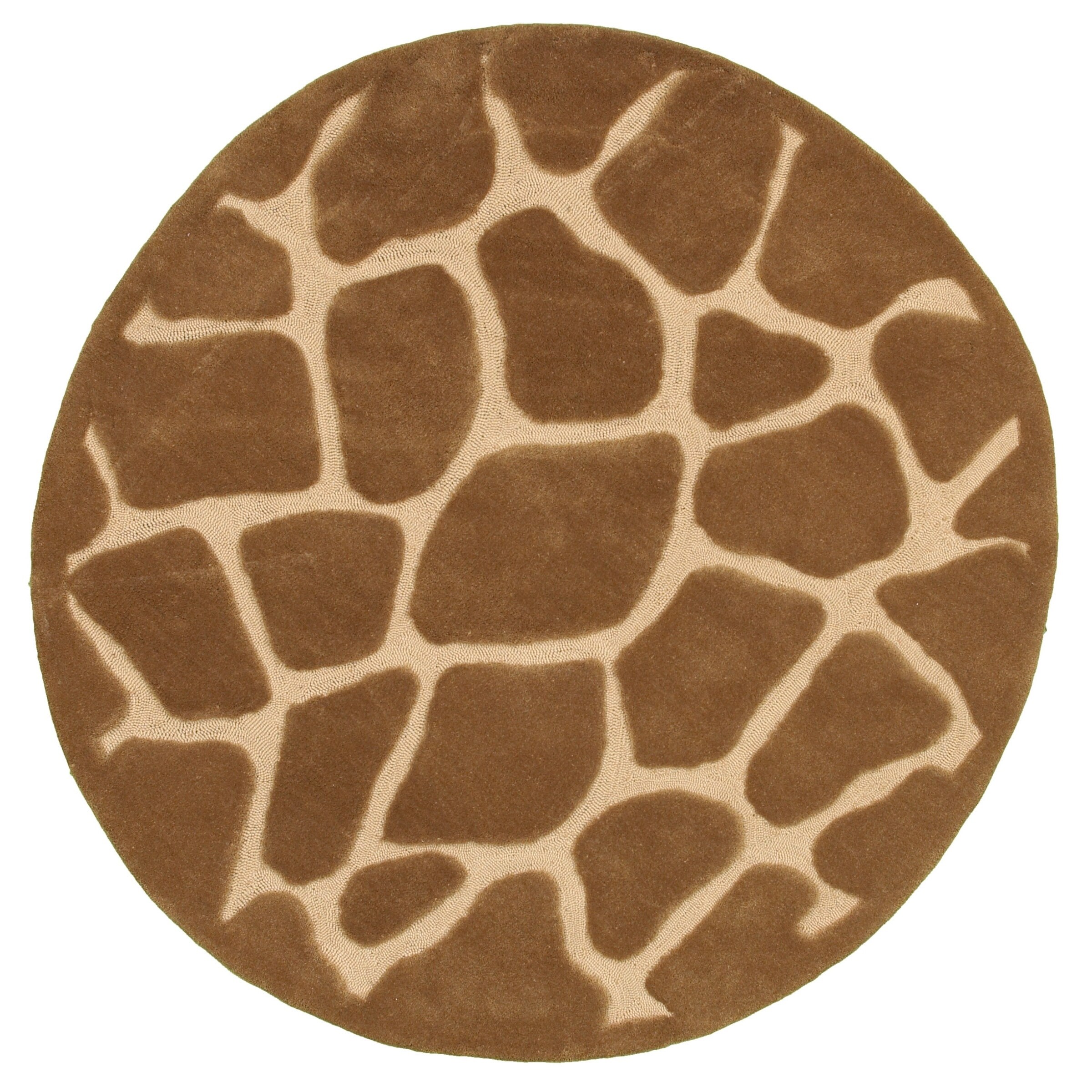 Hand Tufted Natural Tan Animal Print Round Rug (79 X 79)