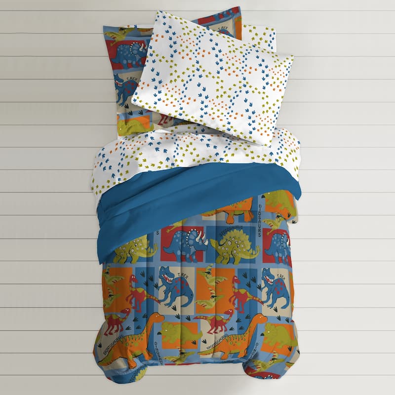 Dream Factory Dinosaur Blocks 7-piece Bed in a Bag with Sheet Set