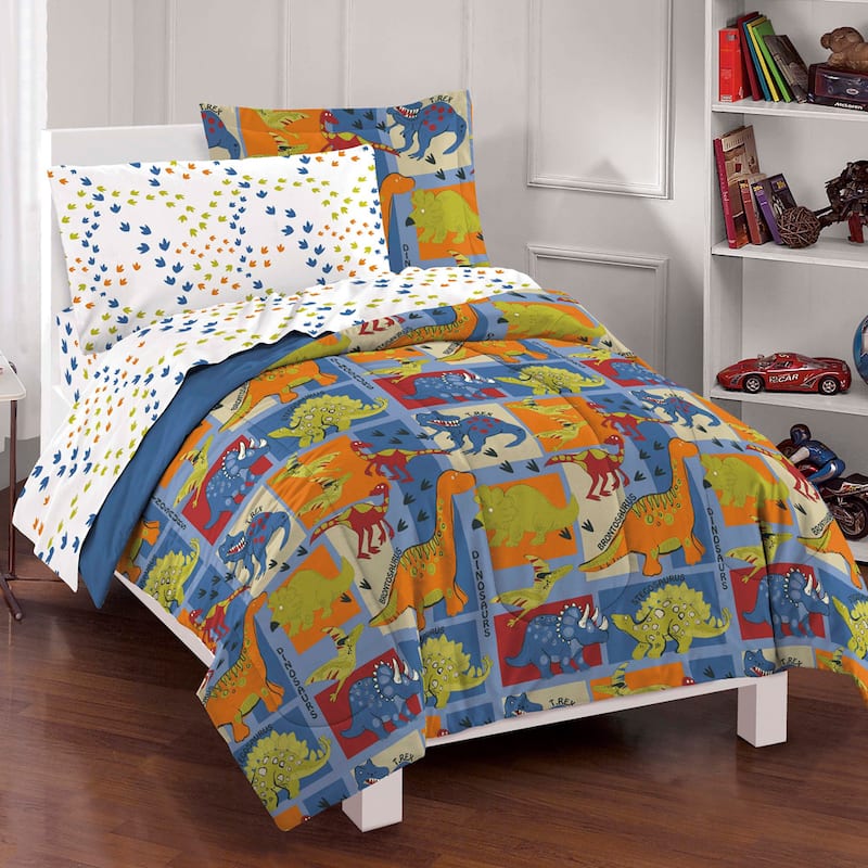 Dream Factory Dinosaur Blocks 7-piece Bed in a Bag with Sheet Set