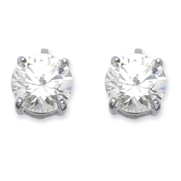 PalmBeach 6 TCW Cubic Zirconia Clip On Earrings Silvertone Classic CZ