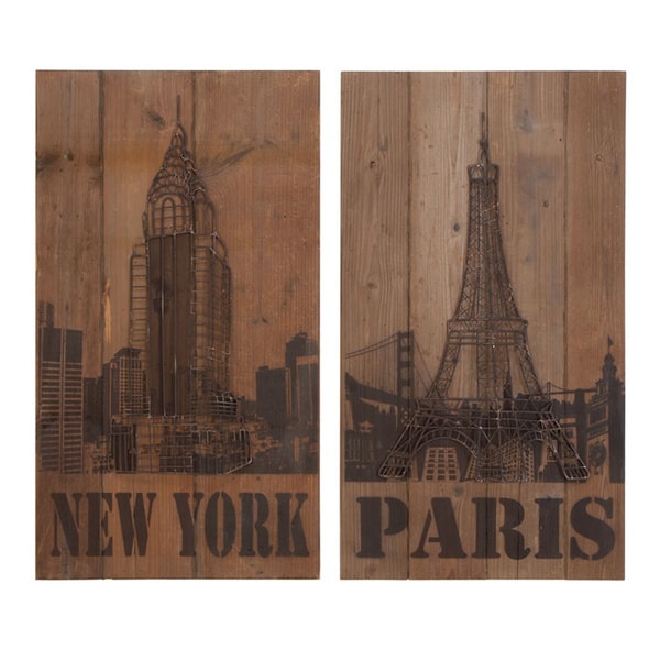 New York and Paris 2-piece Wood Wall Art