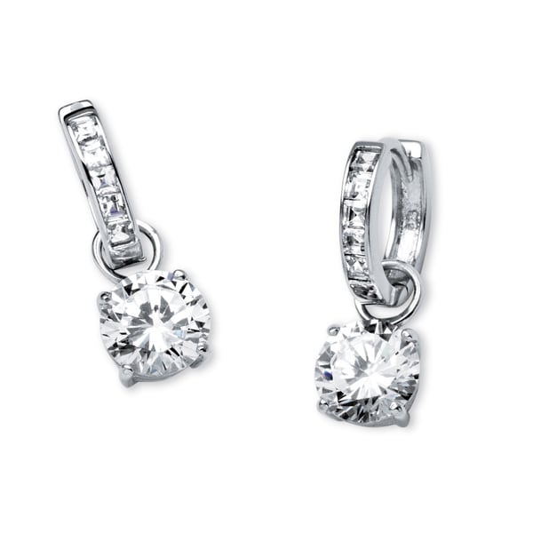 Shiny 925 Sterling Silver PL Square Cubic Zirconia CZ Huggie Hoop Earrings Gift