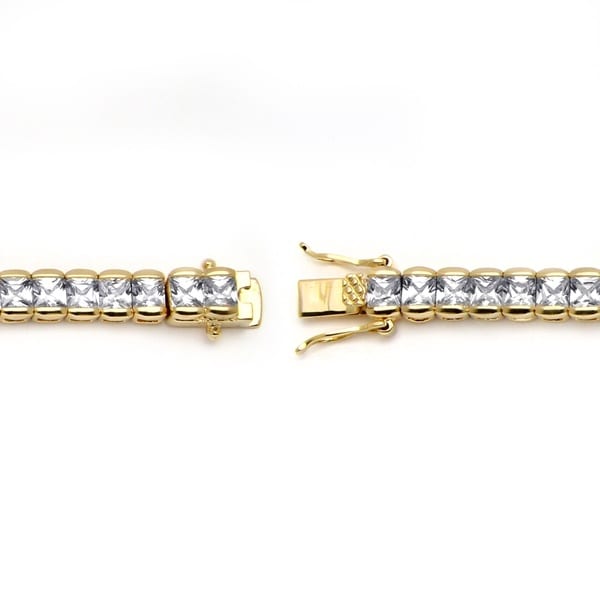Emerald-Cut White Cubic Zirconia 18k Yellow Gold-Plated Tennis Bracelet 7.5