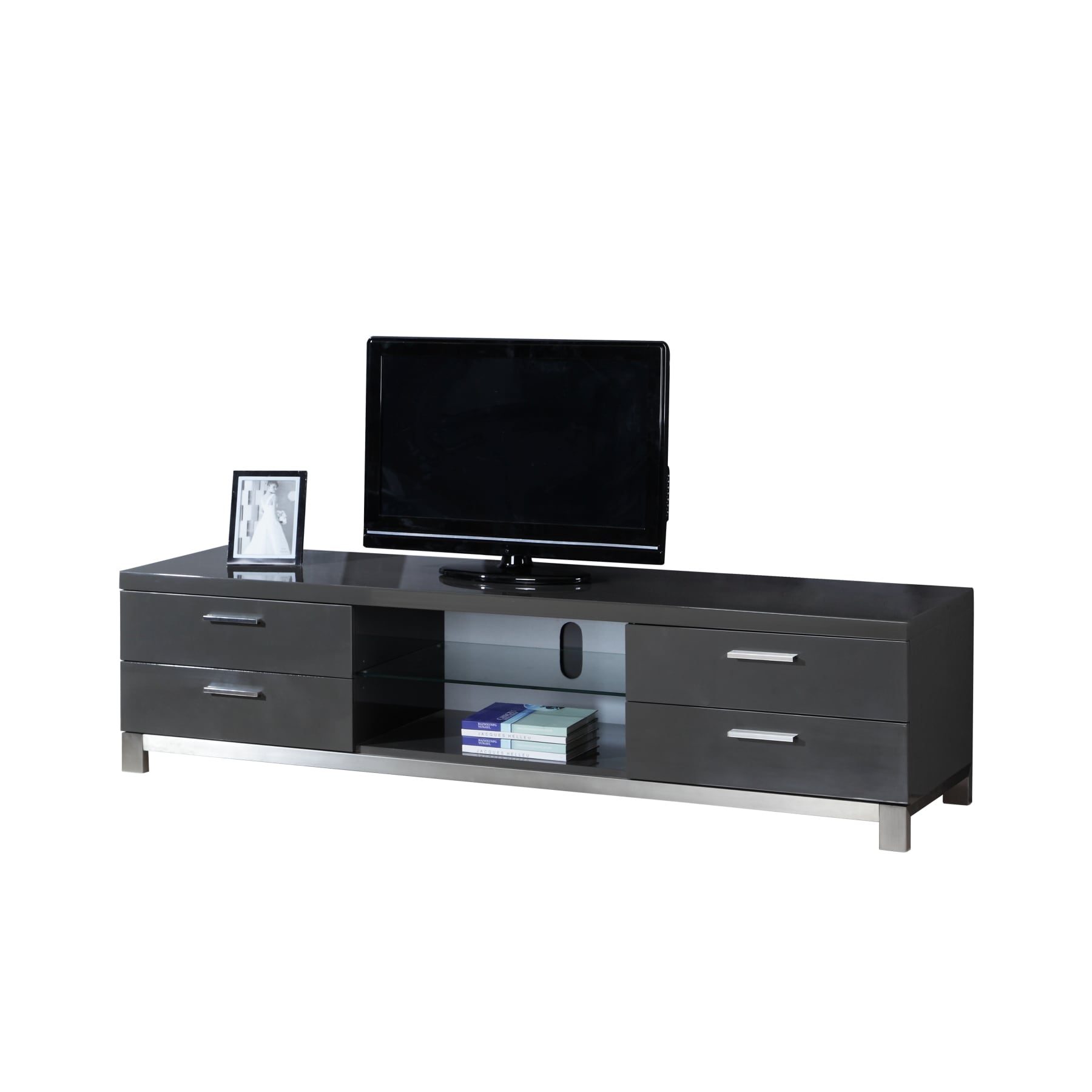 Natasha High gloss Grey/ Stainless Steel Modern Tv Stand