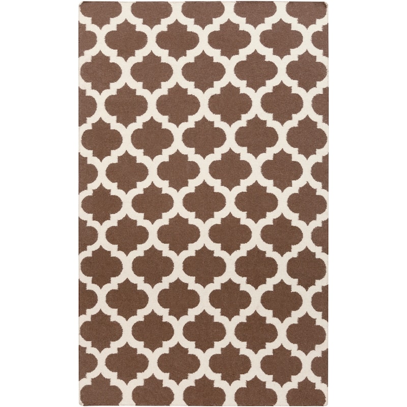 Hand-woven Carvin Moroccan Trellis Flatweave Wool Area Rug - 5' x 8' - Brunette/Sepia