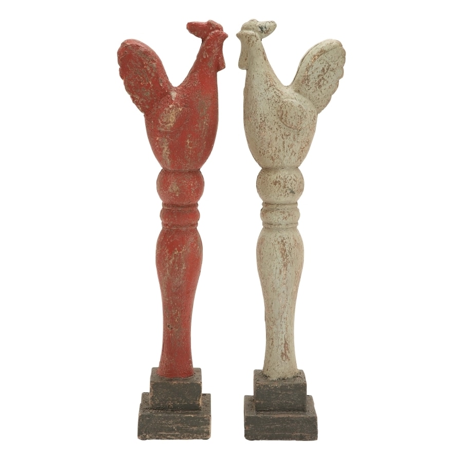 Assorted Red And White Classic 2 piece Rooster Sculptures Set