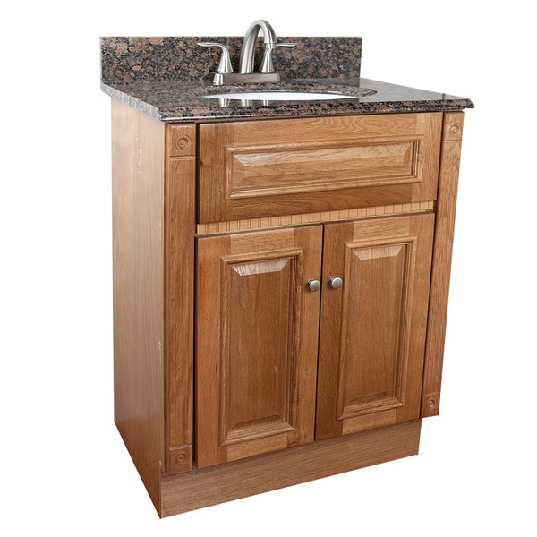 Heritage Oak Finish and Baltic Brown Granite Top Bathroom Vanity Bathroom Vanities