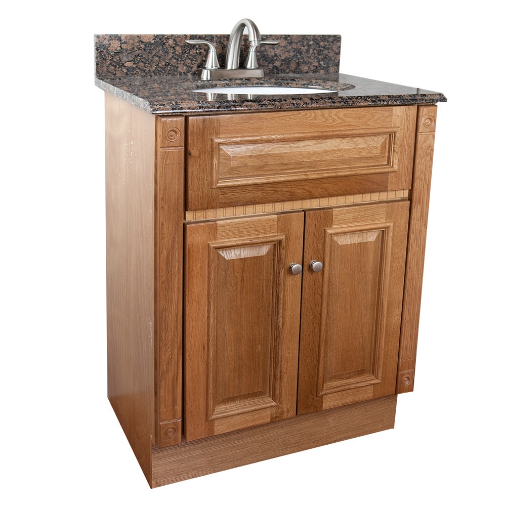 Heritage Oak Finish And Baltic Brown Granite Top Bathroom Vanity