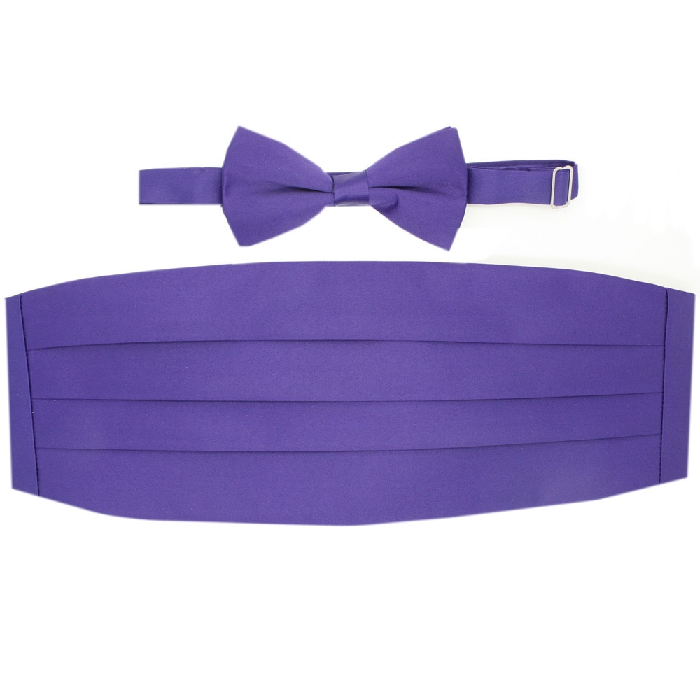 Ferrecci Purple Cummerbund And Bowtie Set (100 percent polyesterClosure Hook in metalHardware Plain pastel color with pleated front designAvailable sizes Fit all sizesApproximate width 5 inchesApproximate length 23 inchesAll measurements are approxim