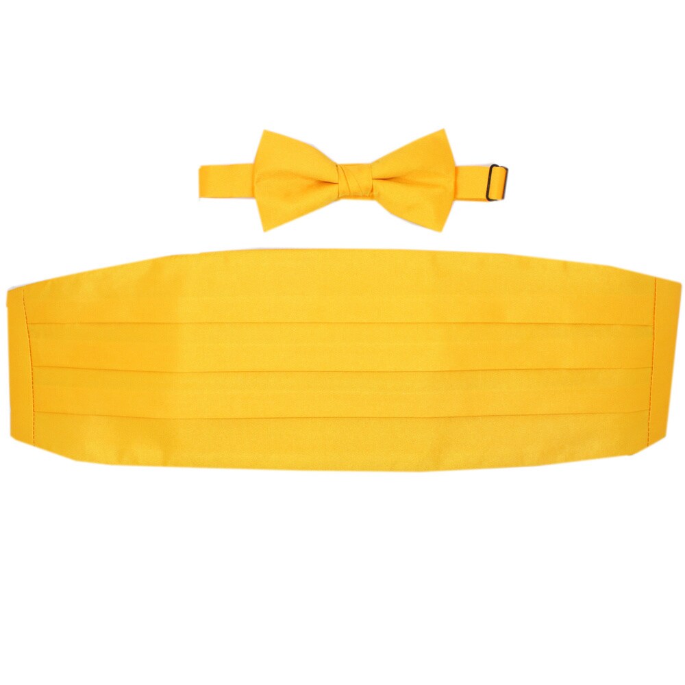 Ferrecci Orange Cummerbund And Bowtie Set (100 percent polyesterClosure Hook in metalHardware Plain pastel color with pleated front designAvailable sizes Fit all sizesApproximate width 5 inchesApproximate length 23 inchesAll measurements are approxim