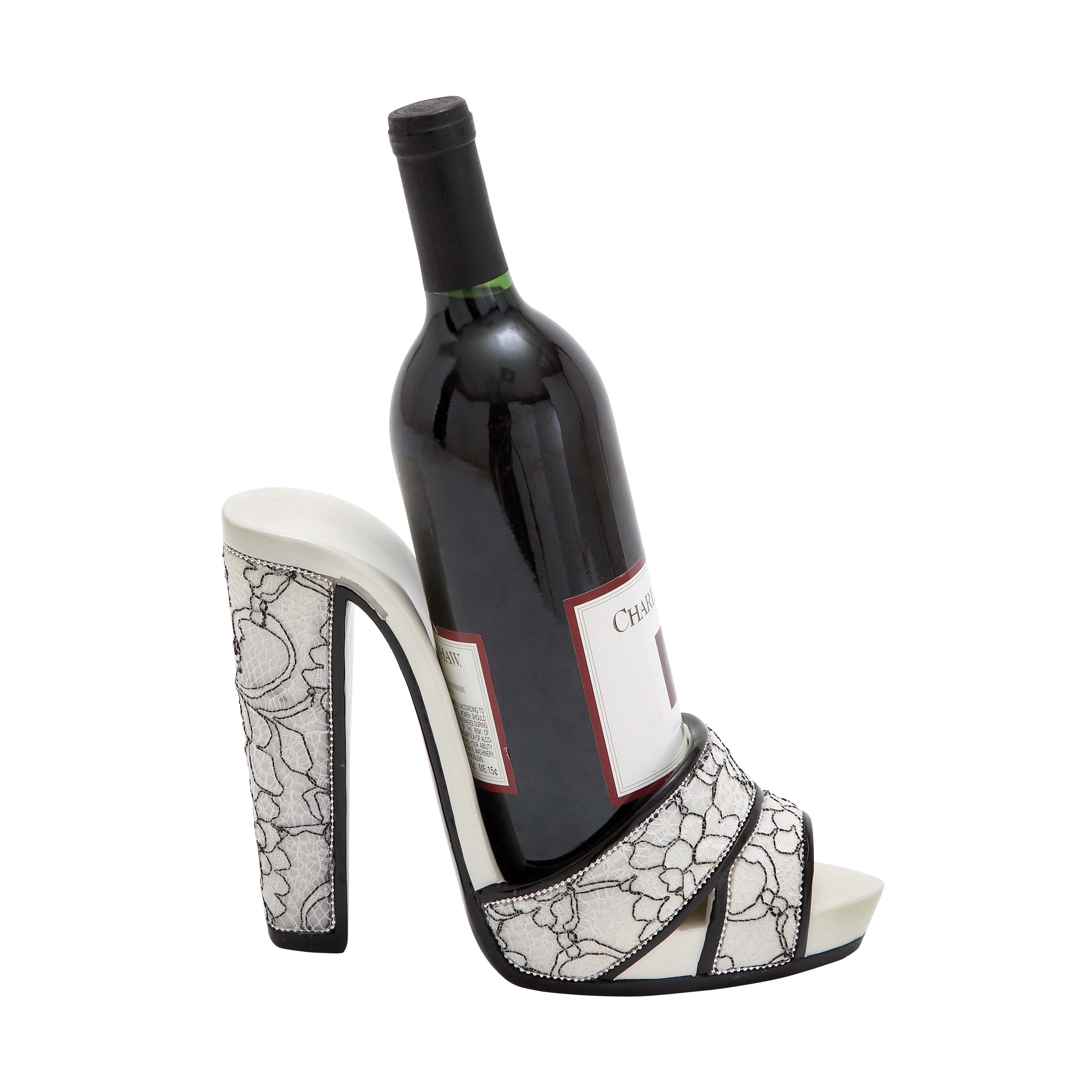 Stiletto Design With Floral Print Polystone Shoe Wine Holder