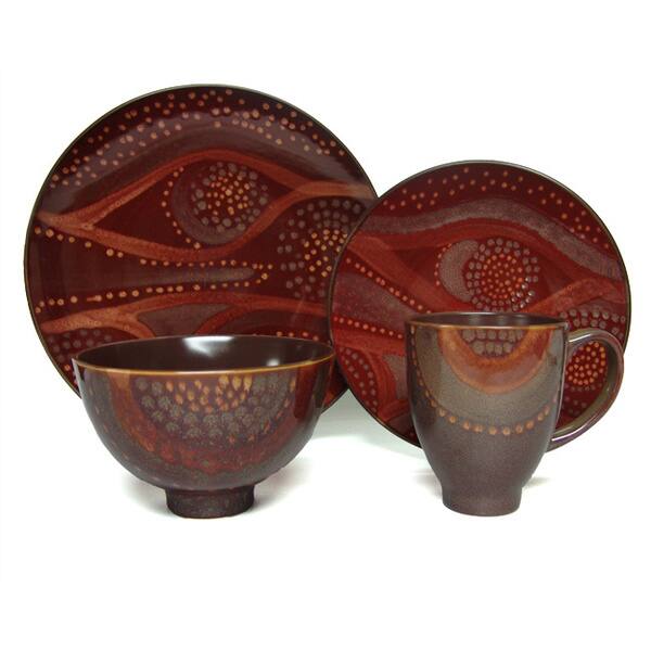 slide 1 of 1, Red Vanilla Organic Brown 16-piece Dinner Set
