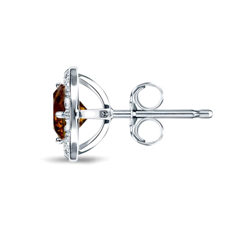 Auriya 14k Gold 1/2ct to 2ctw Brown Diamond Halo Stud Earrings (I1-I2)