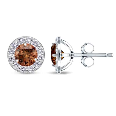 Auriya 14k Gold 1/2ct to 2ctw Brown Diamond Halo Stud Earrings (I1-I2)