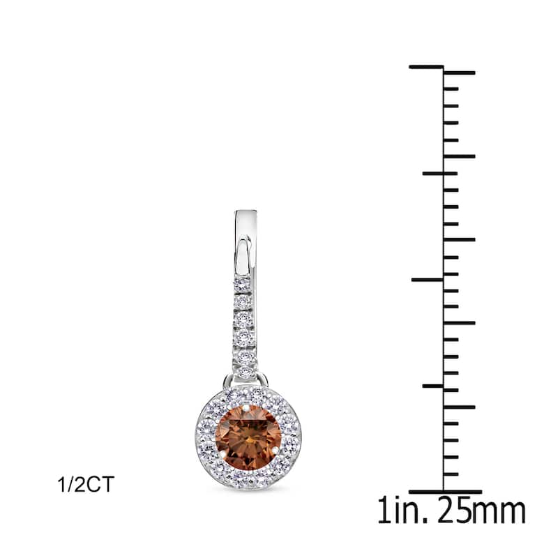 Auriya 14k Gold 1/2ct to 2ctw Brown Diamond Halo Dangle Earrings (SI1-SI2,)