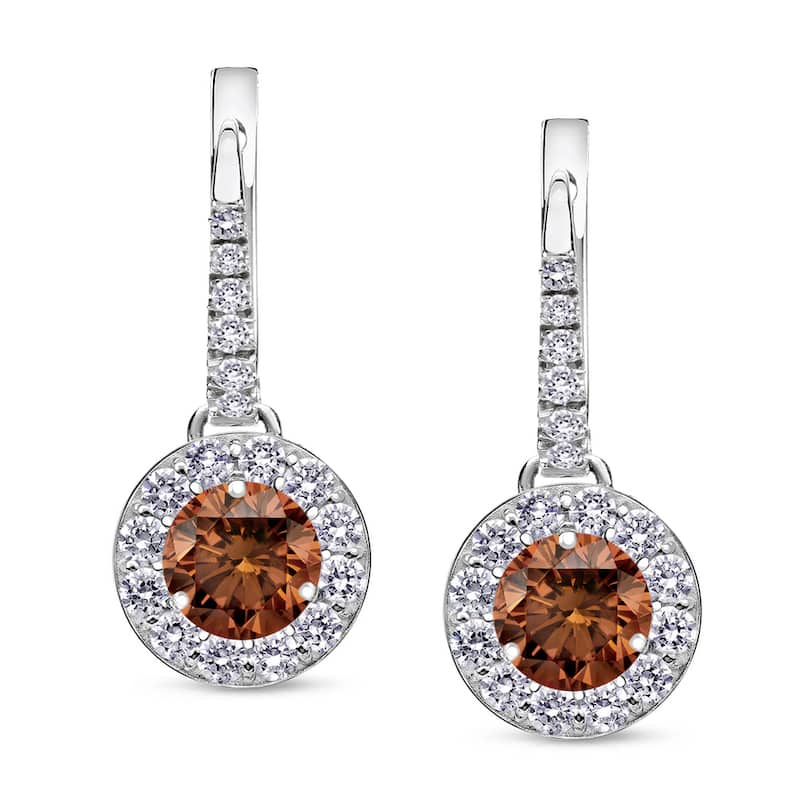 Auriya 14k Gold 1/2ct to 2ctw Brown Diamond Halo Dangle Earrings (SI1-SI2,)