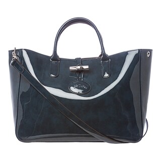 Shop Longchamp 'Roseau' Teal Patent Leather Box Tote - Free Shipping ...
