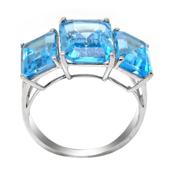 De Buman 10K White Gold Genuine Blue Topaz and Diamond Accent Ring