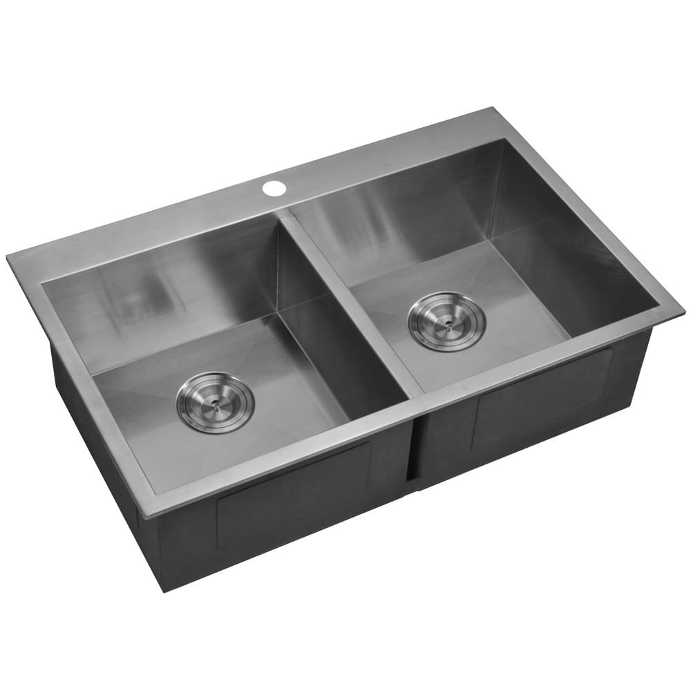 Water Creation Sss td 3322a 33x22 inch 50/50 Double Bowl Stainless Steel Drop In Kitchen Sink Set