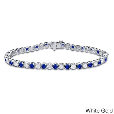 Auriya 1 1/2ct Round Blue Sapphire and 1 1/2ct TDW Diamond Tennis Bracelet 14k Gold