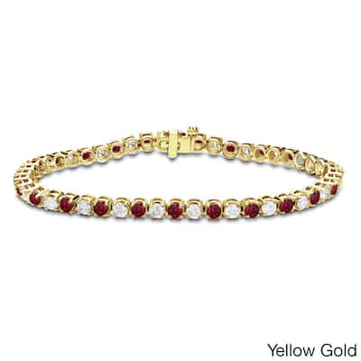 Auriya 1 1/2ct Red Ruby and 1 1/2ctw Diamond Tennis Bracelet 14k Gold - 7-inch
